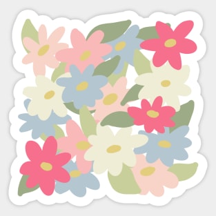 Cute spring wildflowers pink white and blue simple flowers design Sticker